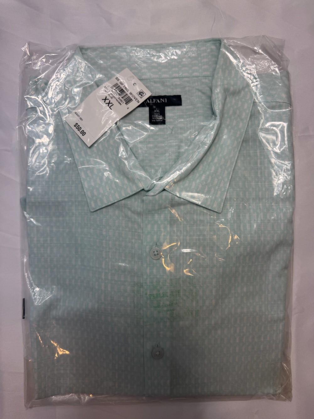Alfani Light Mint Green Patterned Men's Dress Shirt NWT